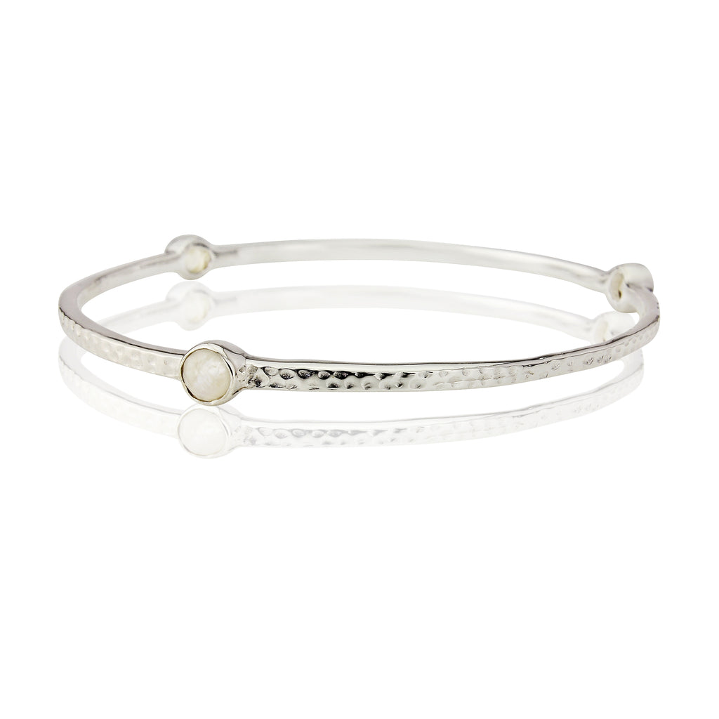 925 silver Tri stone bangle- moonstone