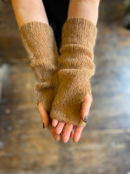 WDTS - Long Arm warmers in Light Brown Mohair Wool