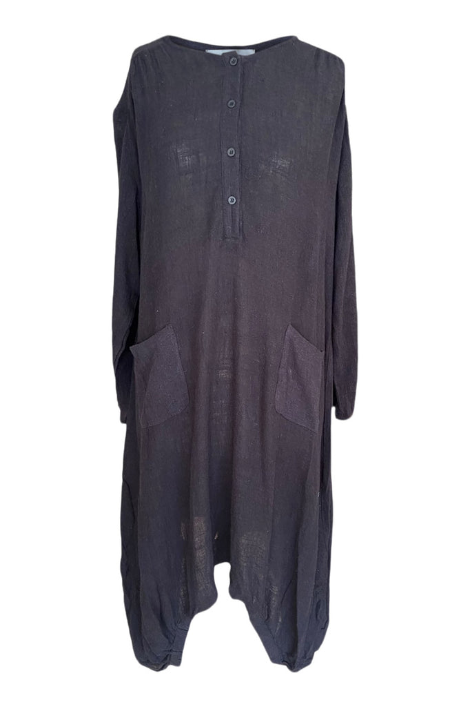 WDTS Aisha Long Dress in Linen - Black