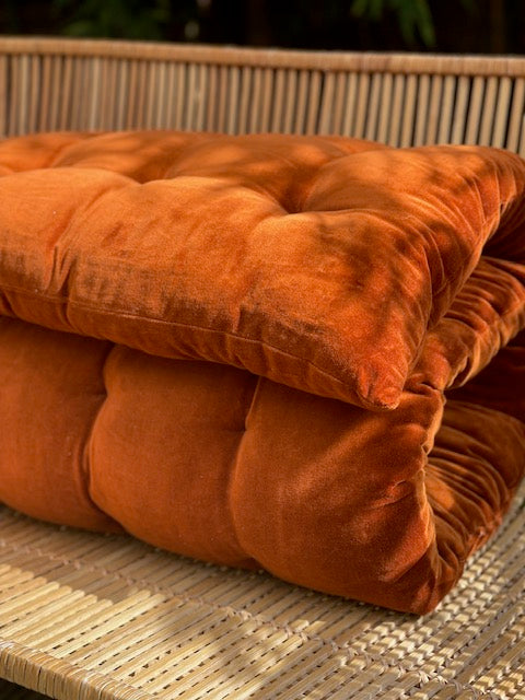 Lyla Velvet floor mattress 60 x 140cm Rust velvet w'cotton filling