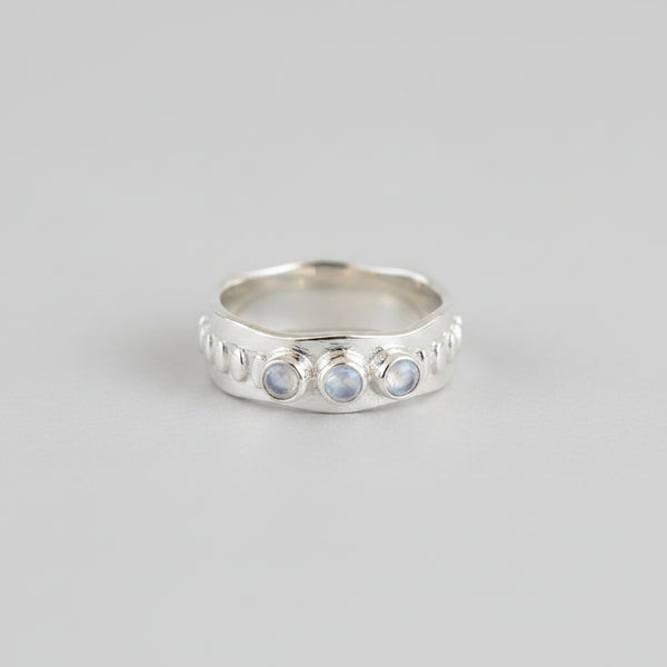 925 Silver Jaggered Ring  3 Faceted Rainbow stones