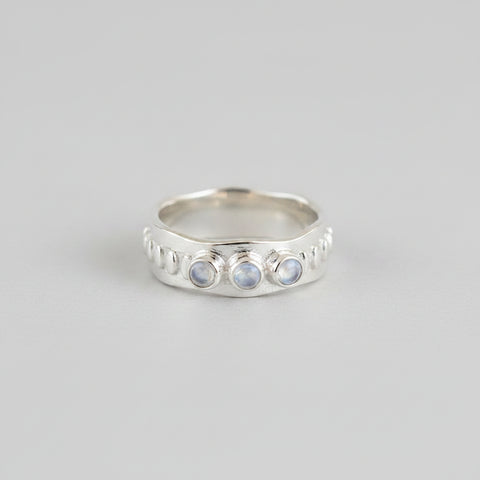 925 Silver Jaggered Ring  3 Faceted Rainbow stones
