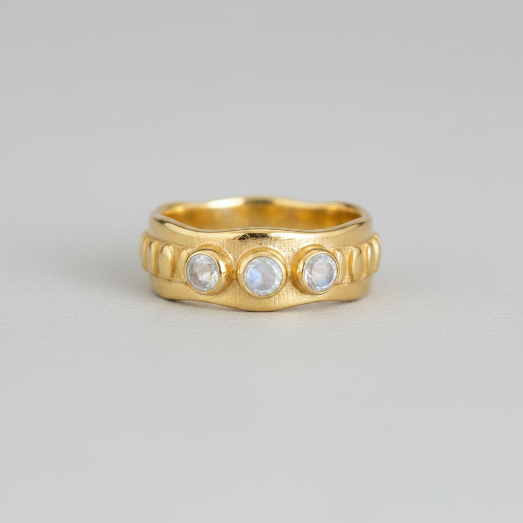 Jaggered Ring - Gold Plated with 3 Faceted Rainbow stones