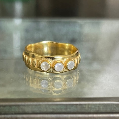 Jaggered Ring - Gold Plated with 3 Faceted Rainbow stones