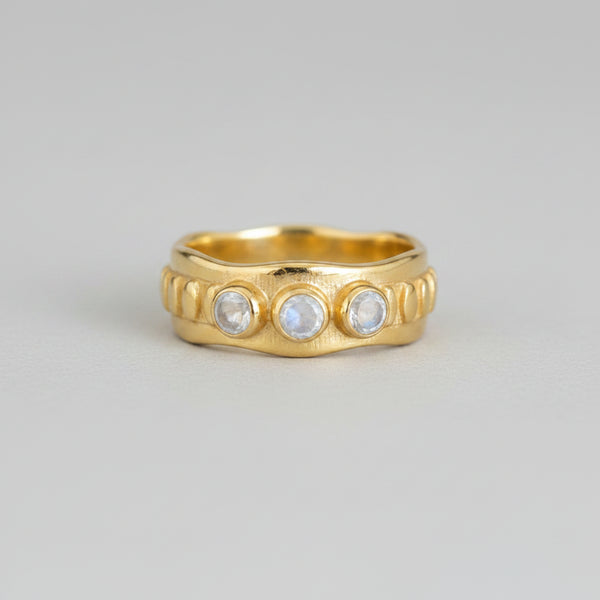Jaggered Ring - Gold Plated with 3 Faceted Rainbow stones