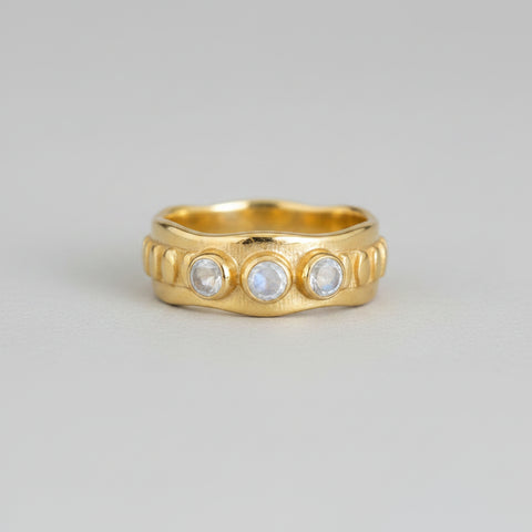 Jaggered Ring - Gold Plated with 3 Faceted Rainbow stones