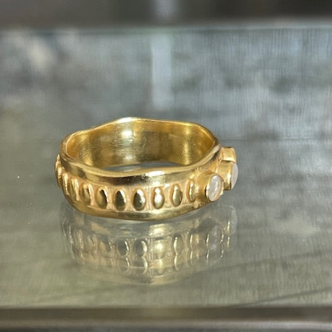 Jaggered Ring - Gold Plated with 3 Faceted Rainbow stones