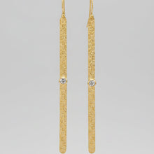 Long Hammered 925 Earrings - Gold Plated with Rainbow Moonstone Stone