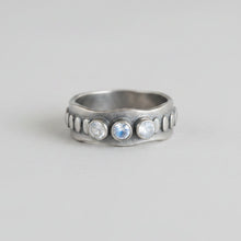 925 Oxidised Silver Jaggered Ring  3 Faceted Rainbow stones