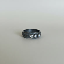 925 Oxidised Silver Jaggered Ring  3 Faceted Rainbow stones