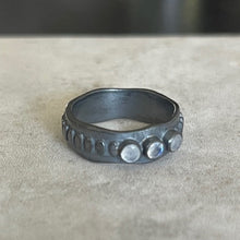 925 Oxidised Silver Jaggered Ring  3 Faceted Rainbow stones