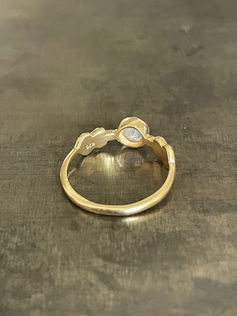 Maria, leaf and stone ring 925 silver with gold plating