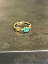 Maria, leaf and stone ring 925 silver with gold plating and Green Aventurine stone