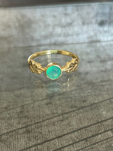 Maria, leaf and stone ring 925 silver with gold plating and Green Aventurine stone