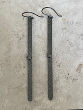 Long Hammered 925 Earrings - Oxidised with Rainbow Moonstone Stone