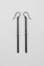 Long Hammered 925 Earrings - Oxidised with Rainbow Moonstone Stone