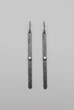 Long Hammered 925 Earrings - Oxidised with Rainbow Moonstone Stone