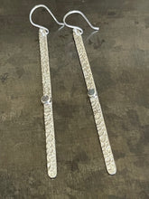 Long Hammered 925 Earrings - Silver with Labrodorite Stone
