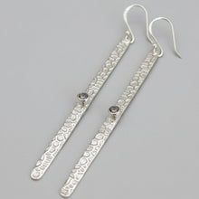 Long Hammered 925 Earrings - Silver with Labrodorite Stone