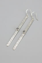 Long Hammered 925 Earrings - Silver with Labrodorite Stone