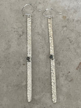 Long Hammered 925 Earrings - Silver with Labrodorite Stone