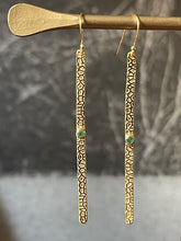 Long Hammered 925 Earrings - Gold Plated with Aventurine Stone