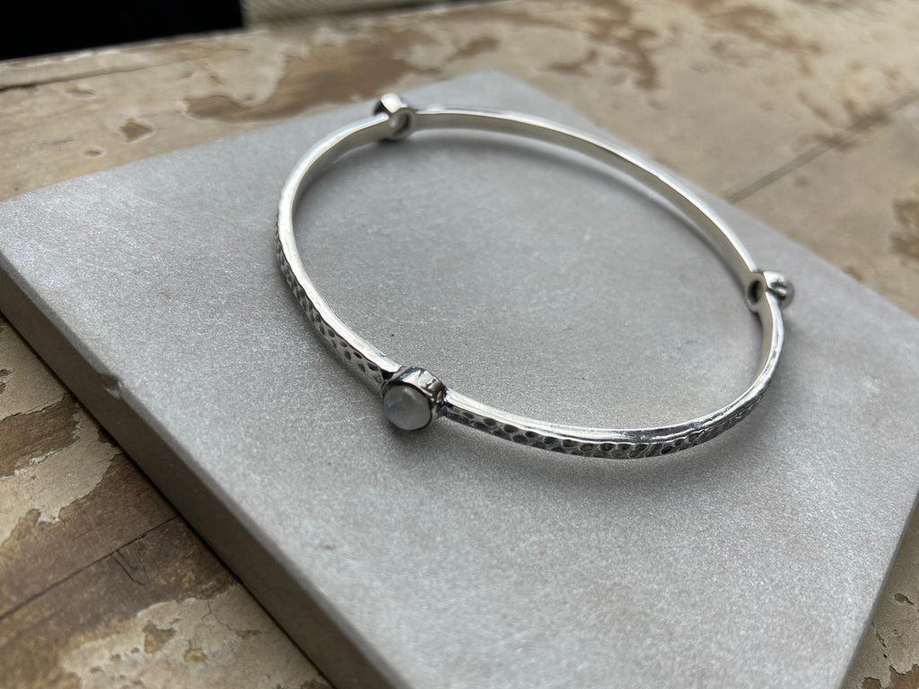 925 silver Tri stone bangle- moonstone