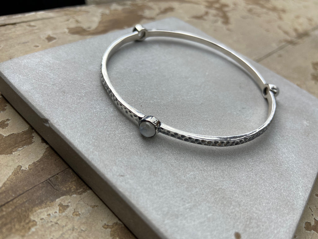 925 silver Tri stone bangle- moonstone