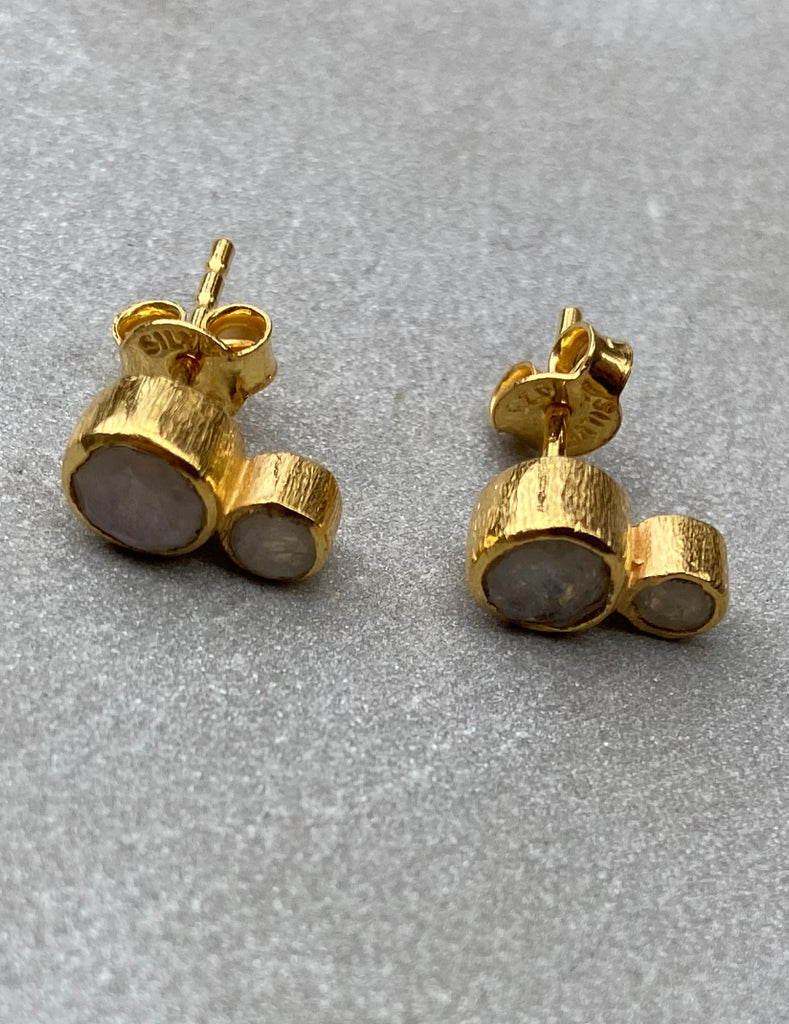 Gold plated Double Rainbow Moonstone Earrings