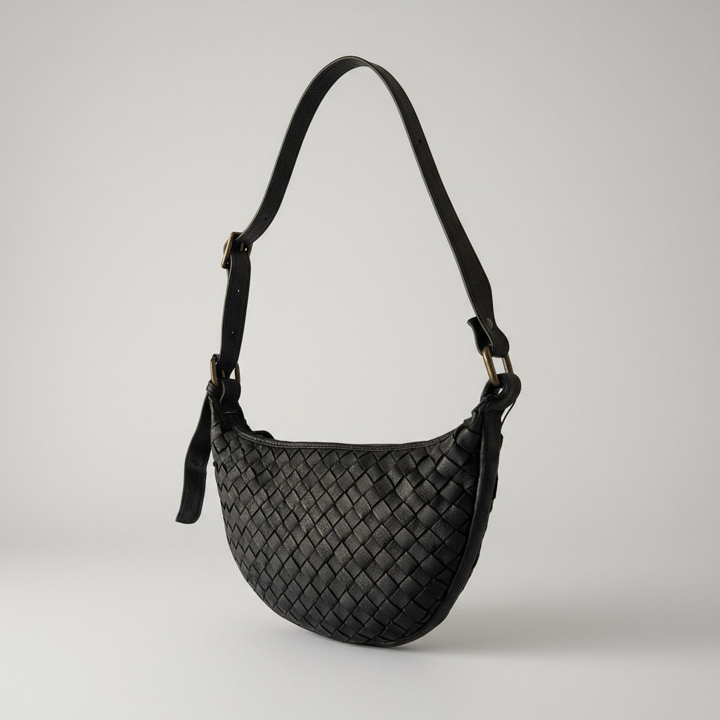 Priscilla Bag -  Black Woven Crescent Bag