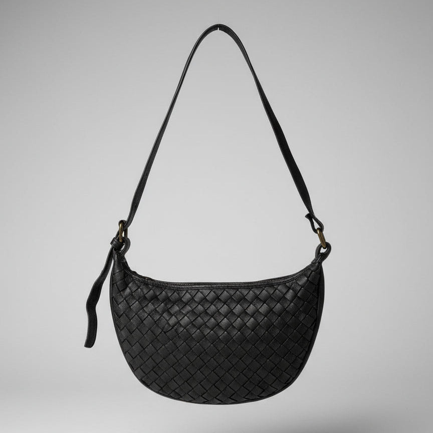 Priscilla Bag -  Black Woven Crescent Bag