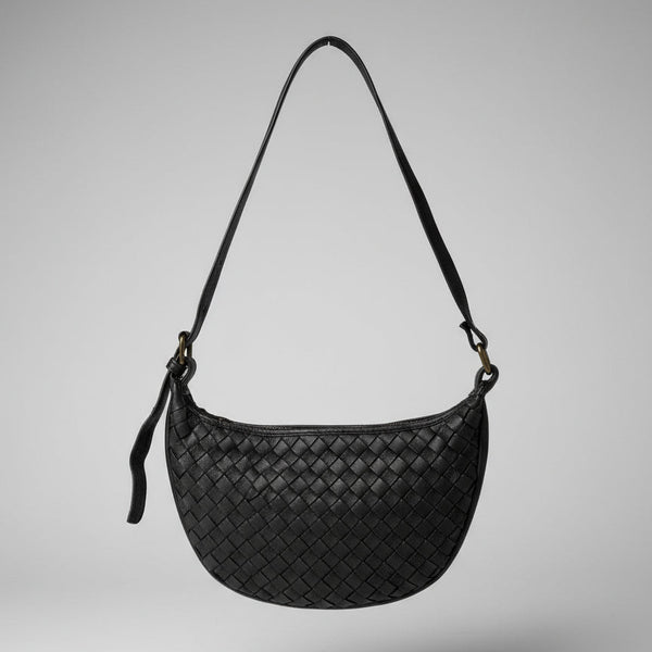 Priscilla Bag -  Black Woven Crescent Bag