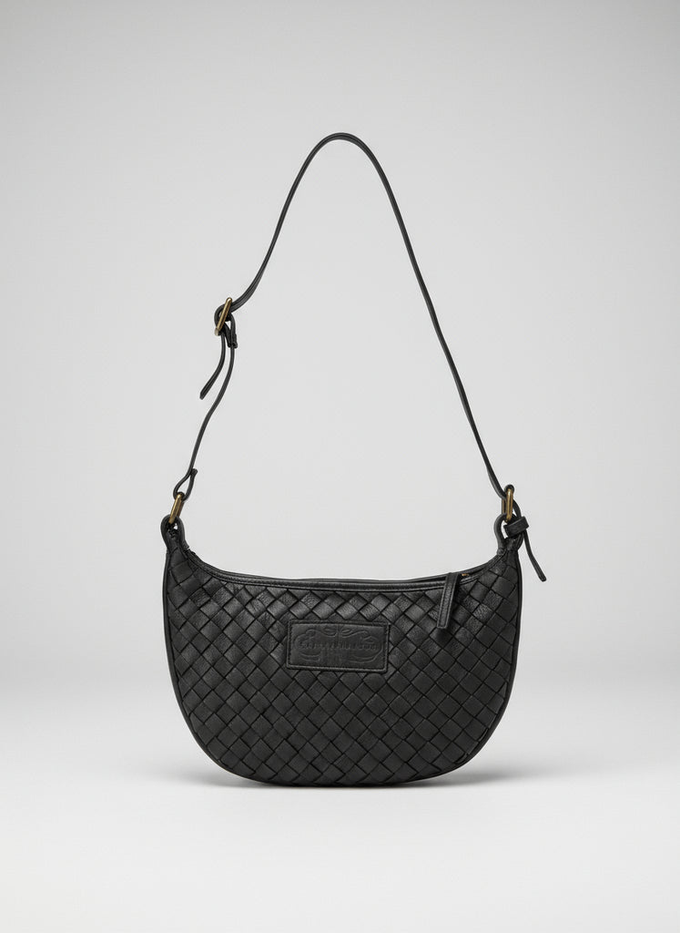 Priscilla Bag -  Black Woven Crescent Bag