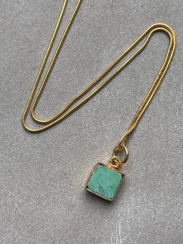 Joni Necklace - gold plated snake chain with turquoise pendant