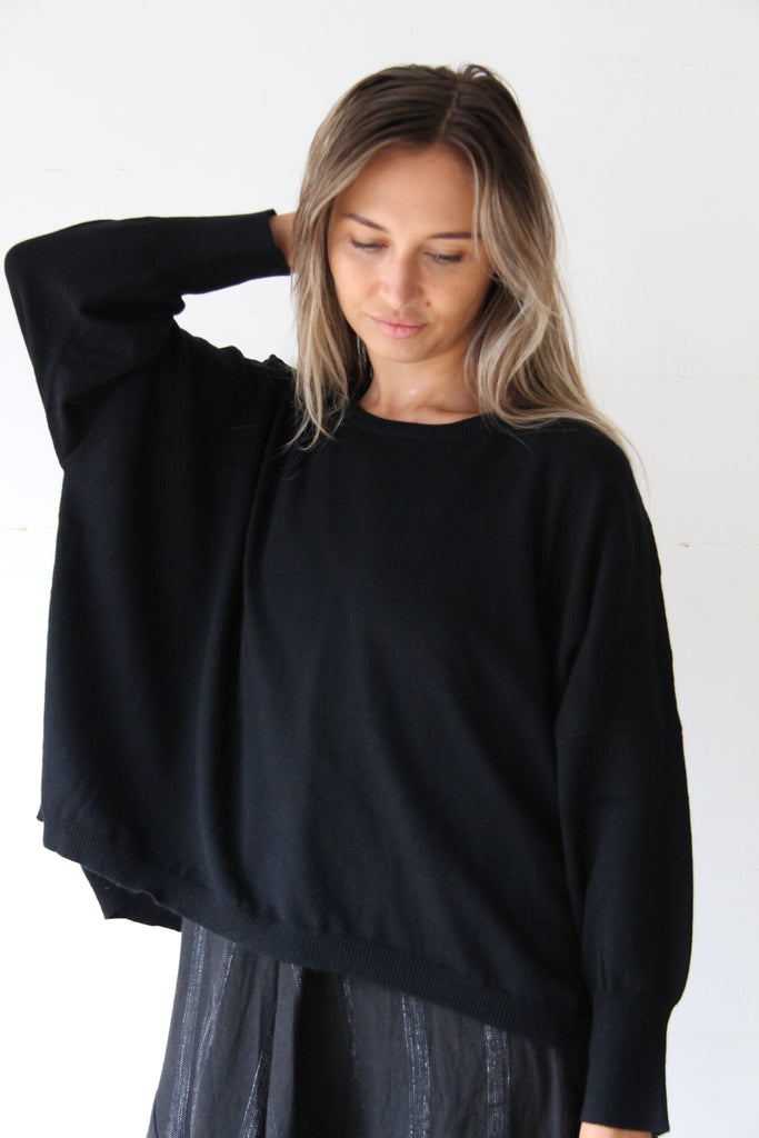 WDTS - Mia 100% wool jumper - black grey stripe