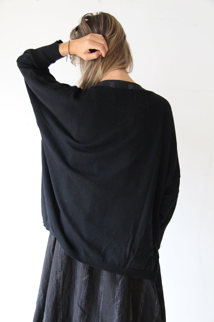 WDTS - Mia 100% wool jumper - black grey stripe