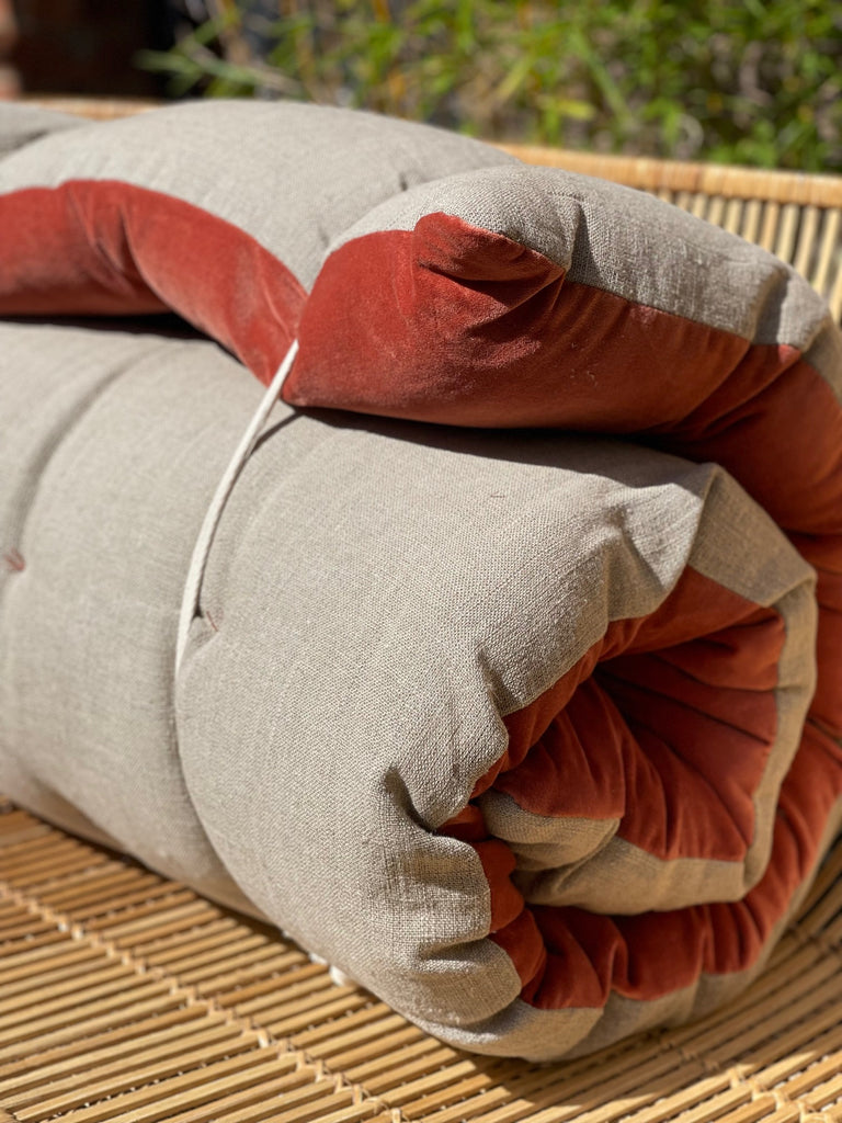 Lyla Linen / Velvet floor mattress 70 x 175cm Rust / Natural