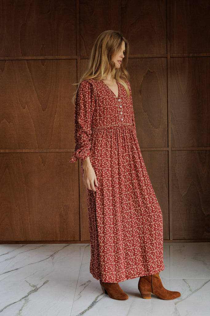 AW26 ETHNIC-PRINT DRESS CHERRY