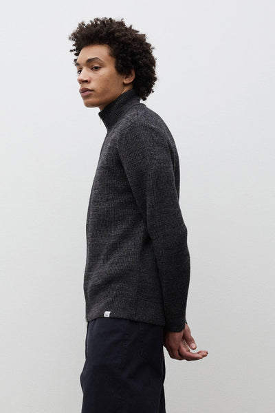 AW26 Norse Projects Hagen Wool Cotton Rib Full Zip Jacket, Dark Grey Melange