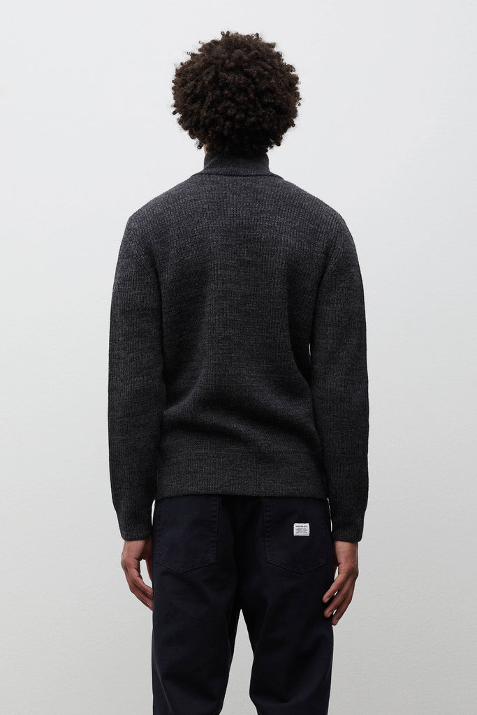 AW26 Norse Projects Hagen Wool Cotton Rib Full Zip Jacket, Dark Grey Melange