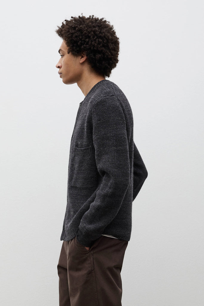 AW26 Norse Projects Gullverket Cotton Wool Rib Cardigan, Dark Grey Melange