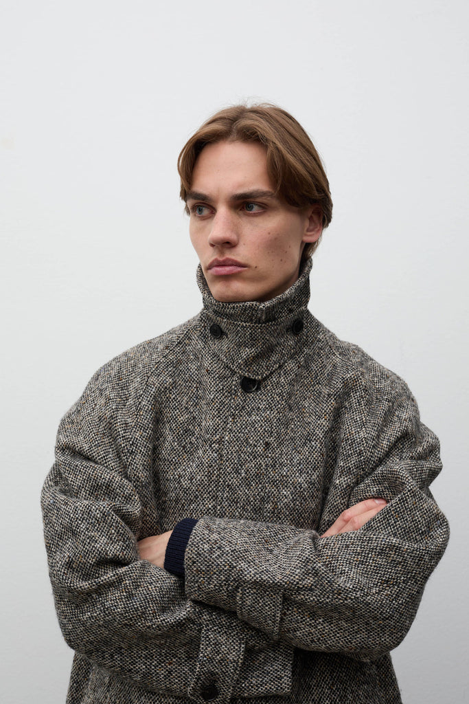 AW26 Norse Projects Reilstad Donegal Wool Balmacaan Raglan Coat, Charcoal Melange