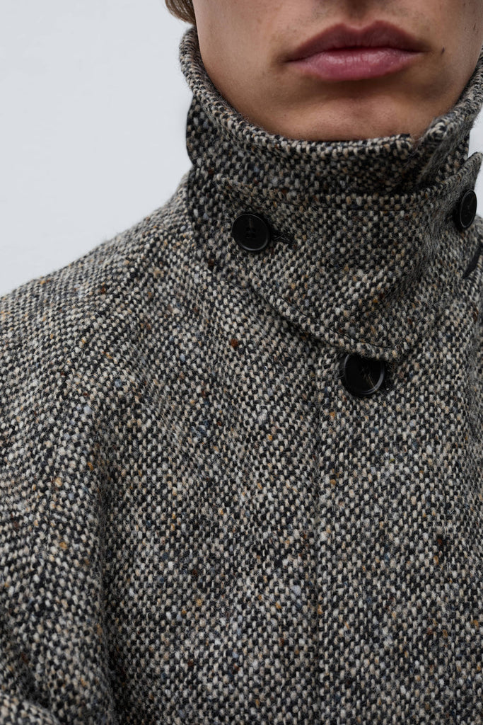 AW26 Norse Projects Reilstad Donegal Wool Balmacaan Raglan Coat, Charcoal Melange