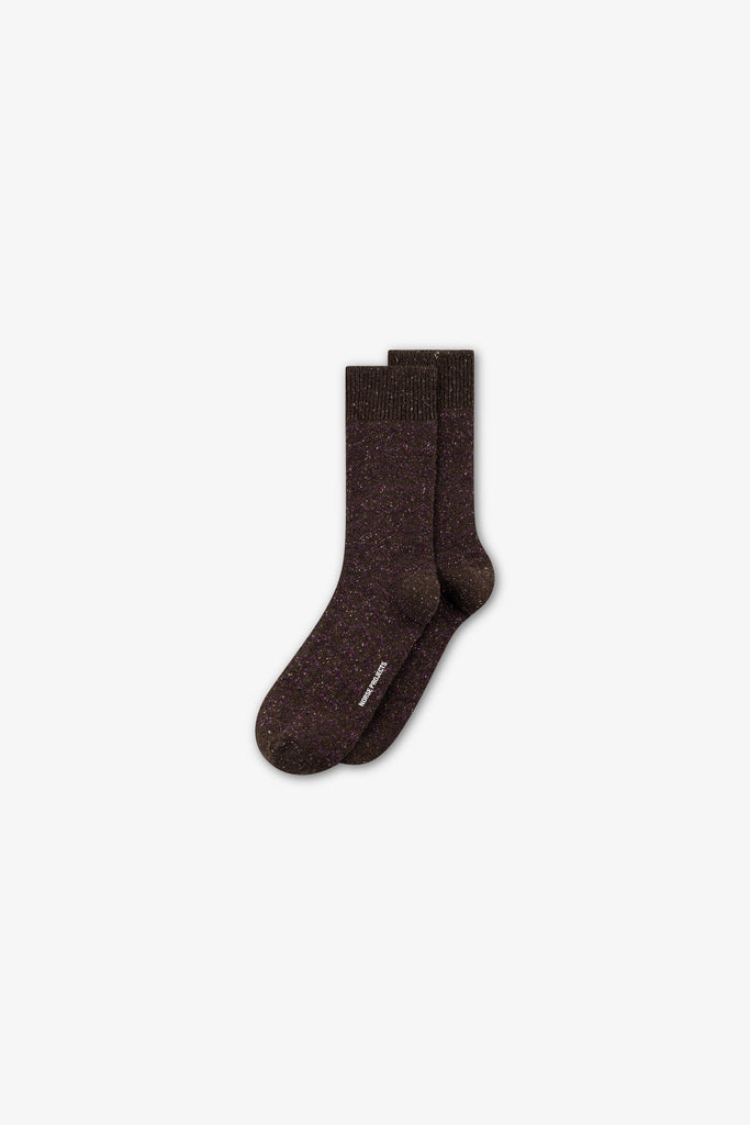 AW26 Norse Projects Bykle Neps Wool Rib Sock, Seal Brown