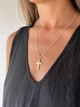 925 Silver Hammered Cross Necklace -Gold