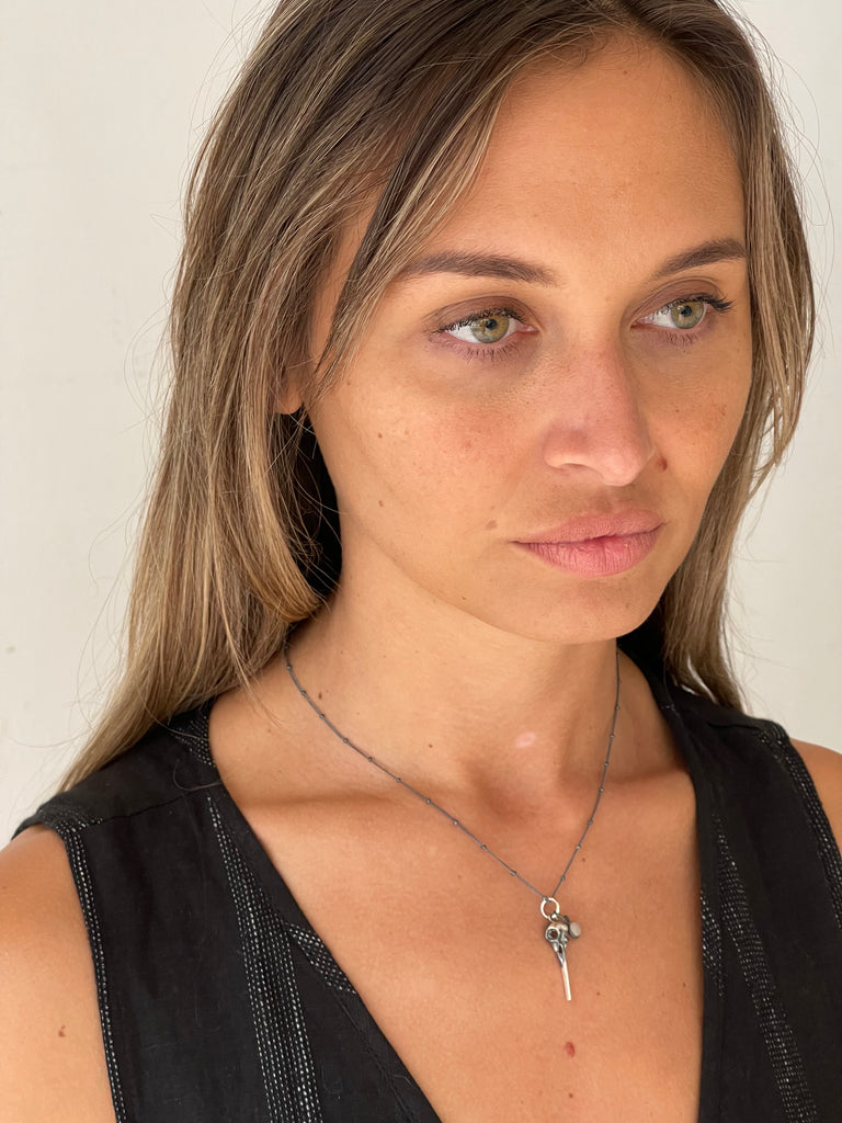 WDTS Oxidised Bird Skull Necklace- moonstone