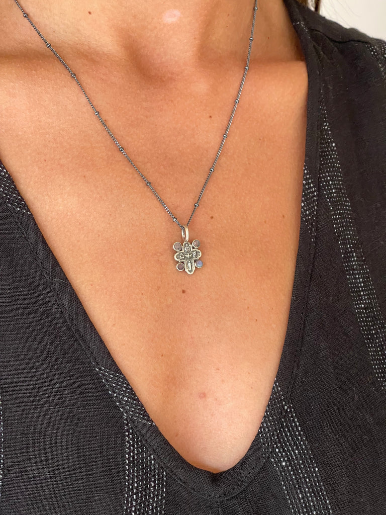 Tiny cross & Moonstone necklace