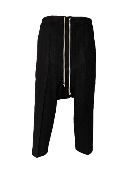 Rick Owens FW23 LUXOR DRAWSTRING CROPPED - BLACK SOFT WOOL FLANNEL