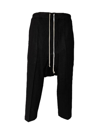 Rick Owens FW23 LUXOR DRAWSTRING CROPPED - BLACK SOFT WOOL FLANNEL
