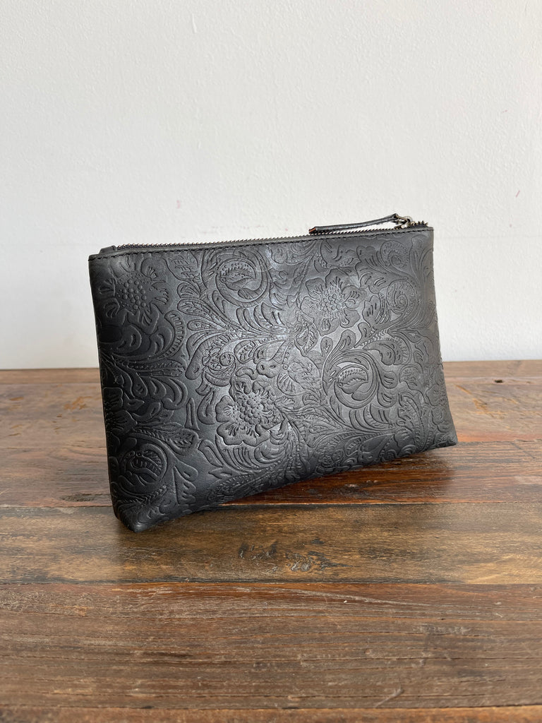 CollardManson Floral Black leather Pouch